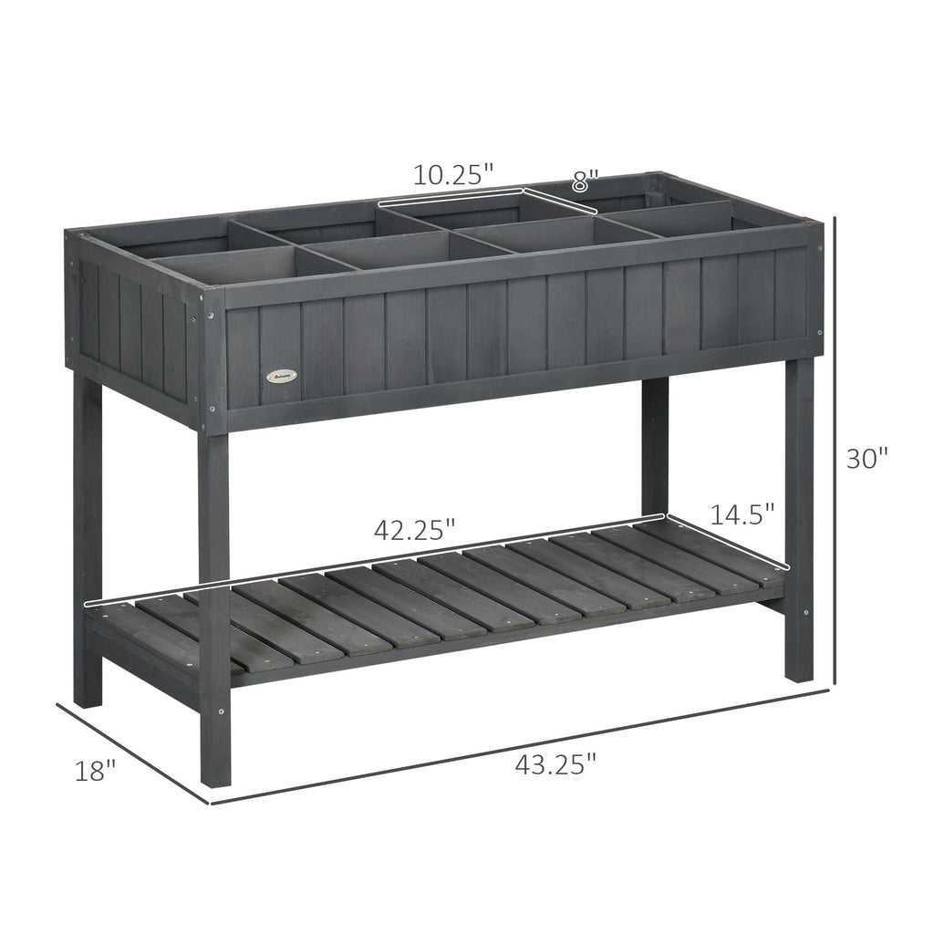 Elevated Planter Box Stand Wooden with 8 Slots and Shelf Dark Grey for Herbs Veggies Flowers