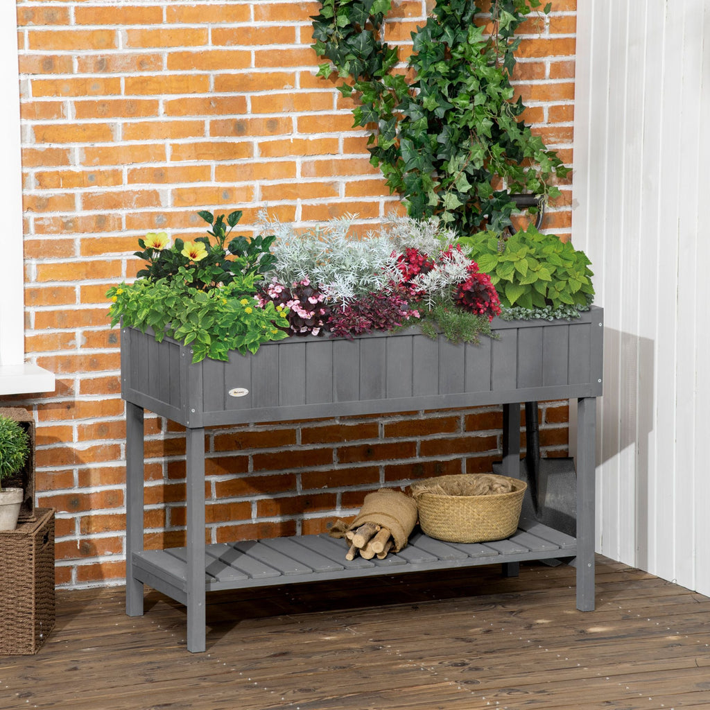 Elevated Planter Box Stand Wooden with 8 Slots and Shelf Dark Grey for Herbs Veggies Flowers